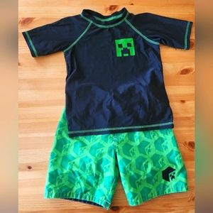 Minecraft Boys Rashguard & Swim trunks